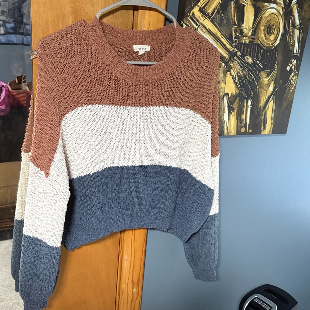 Debut Color Block Sweater - Brown, Cream, and Blue